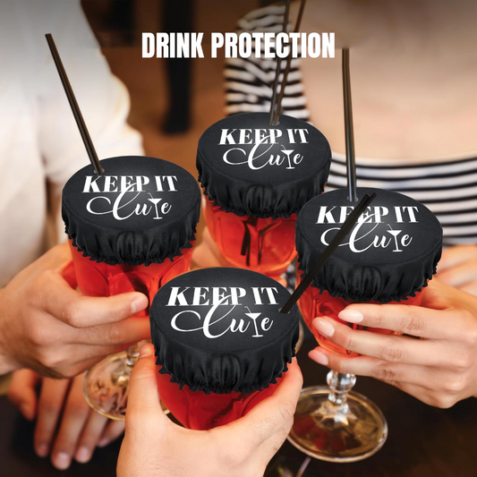 Keep it Cute Drink Covers (4) Black base with White letters